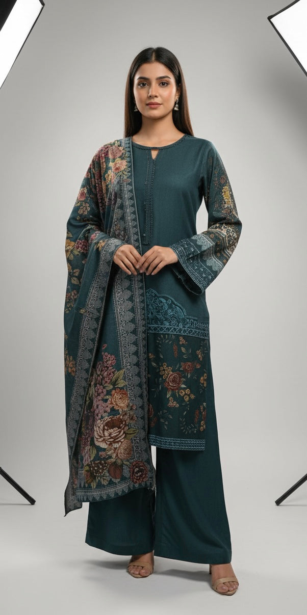 PL06 - EMBROIDERED LINEN PRINT 3 PIECE SUIT