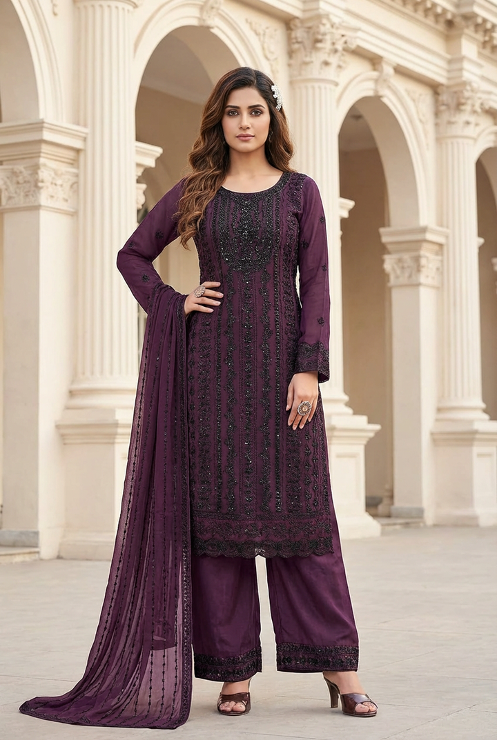 328A- Embroidered Chiffon 3 Piece Suit