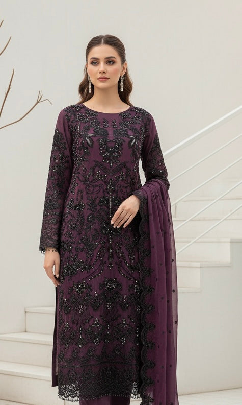 326A- Embroidered Chiffon 3 Piece Suit