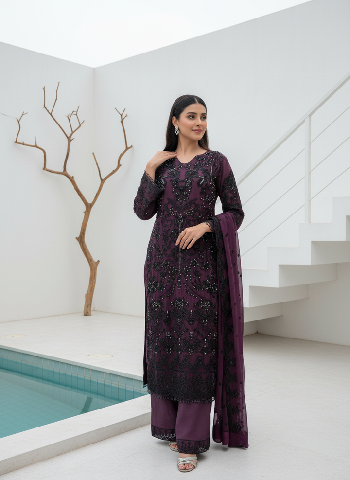 326A- Embroidered Chiffon 3 Piece Suit