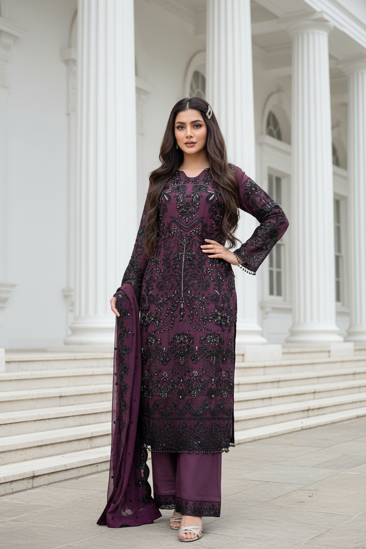326A- Embroidered Chiffon 3 Piece Suit