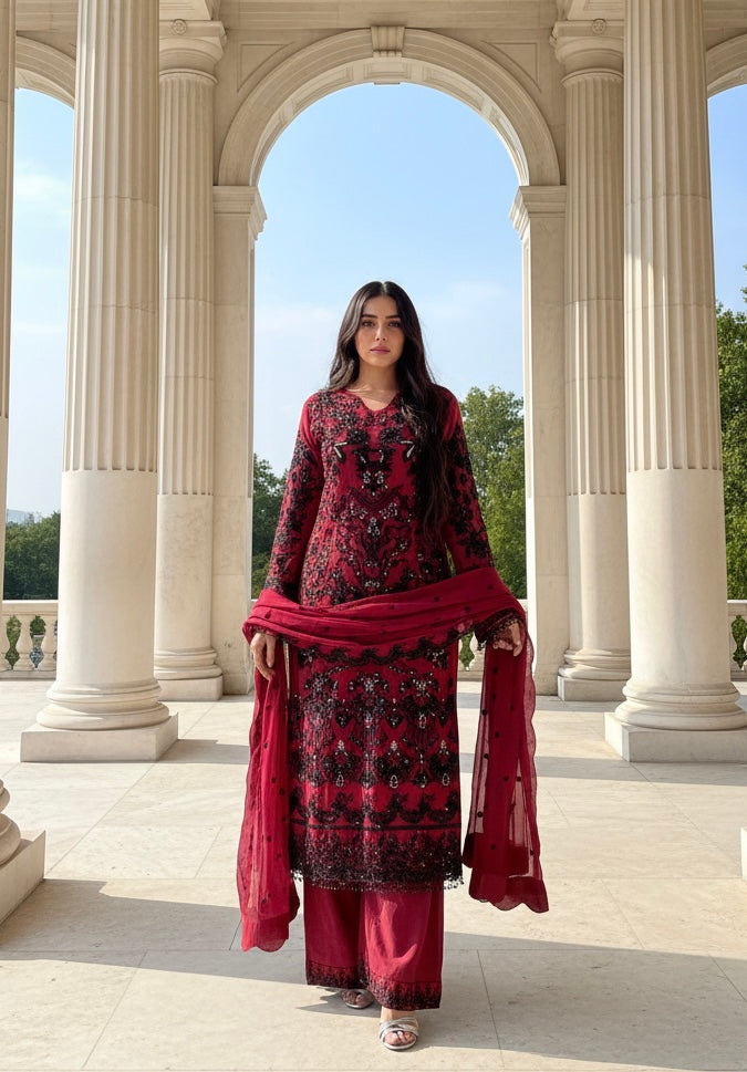 326B- Embroidered Chiffon 3 Piece Suit