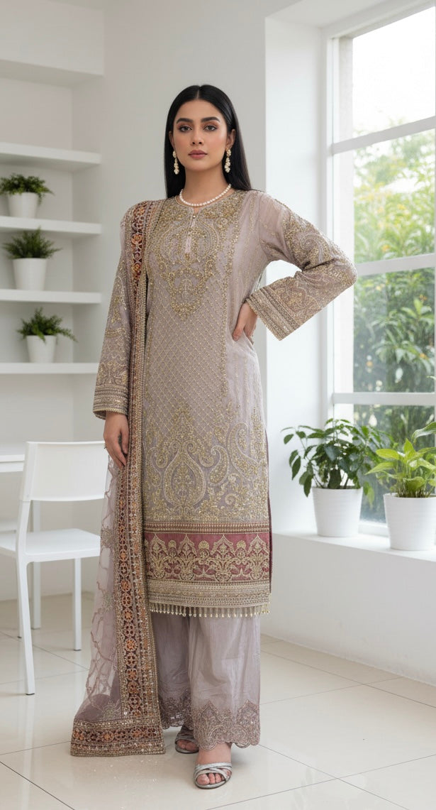330A - LIGHT PINK NET EMBROIDERED SUIT