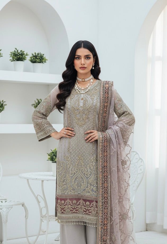 330A - LIGHT PINK NET EMBROIDERED SUIT