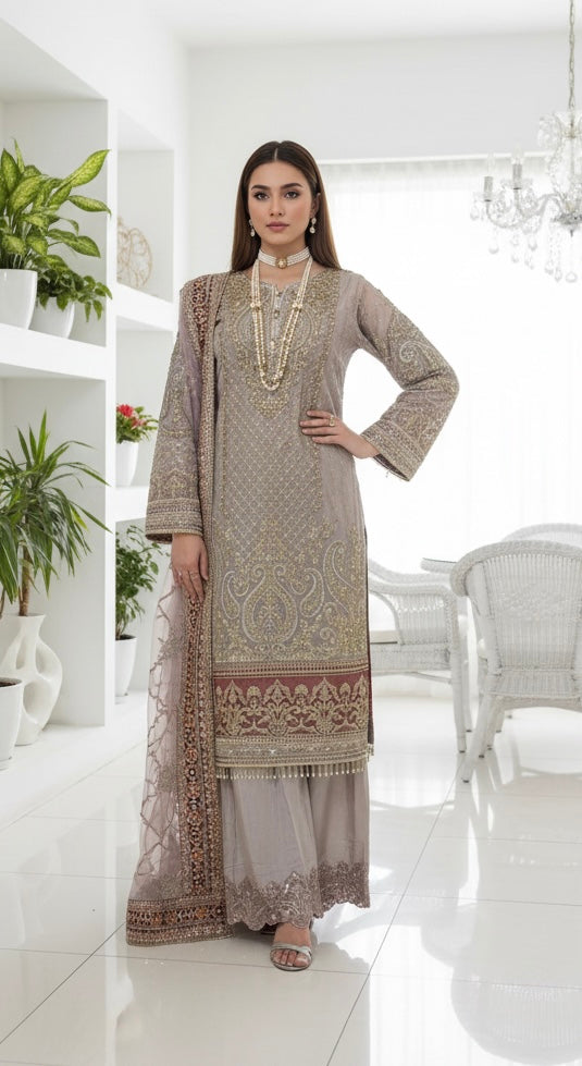 330A - LIGHT PINK NET EMBROIDERED SUIT