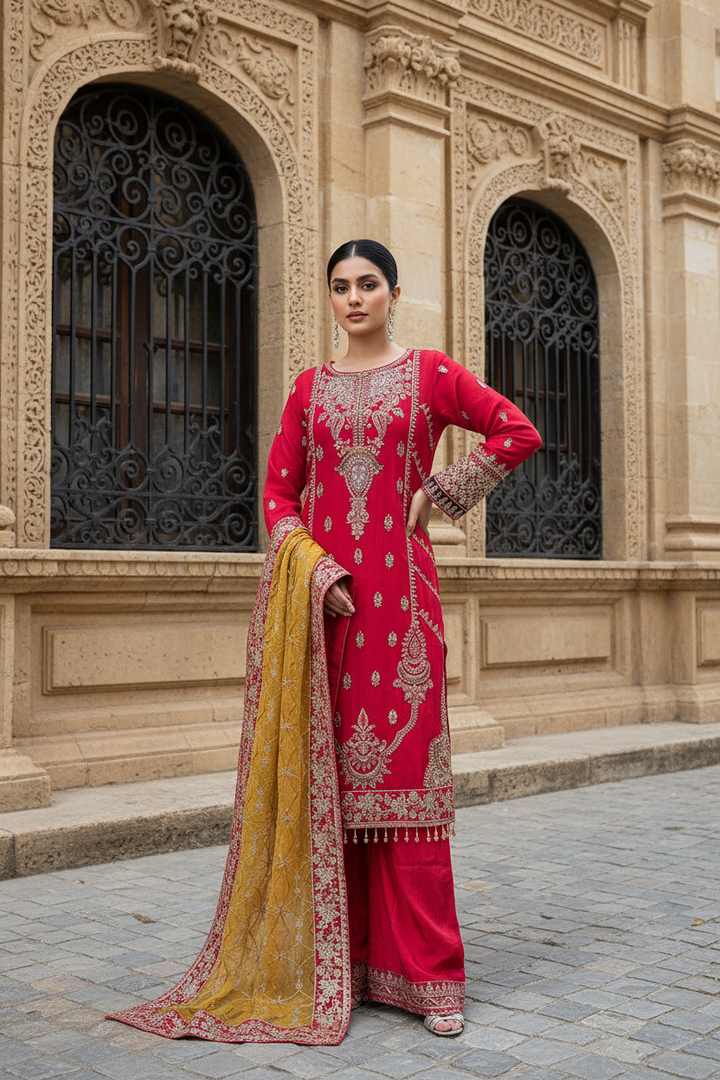 329A- Embroidered Chiffon 3 Piece Suit