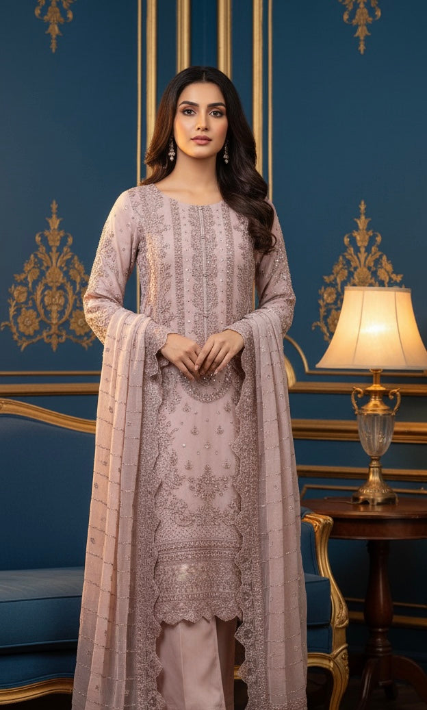 327D- Embroidered Chiffon 3 Piece Suit