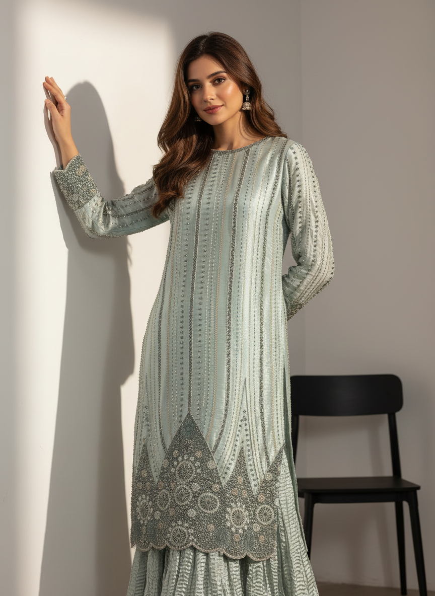 390E - EMBROIDERED & EMBELLISHED SILK SUIT