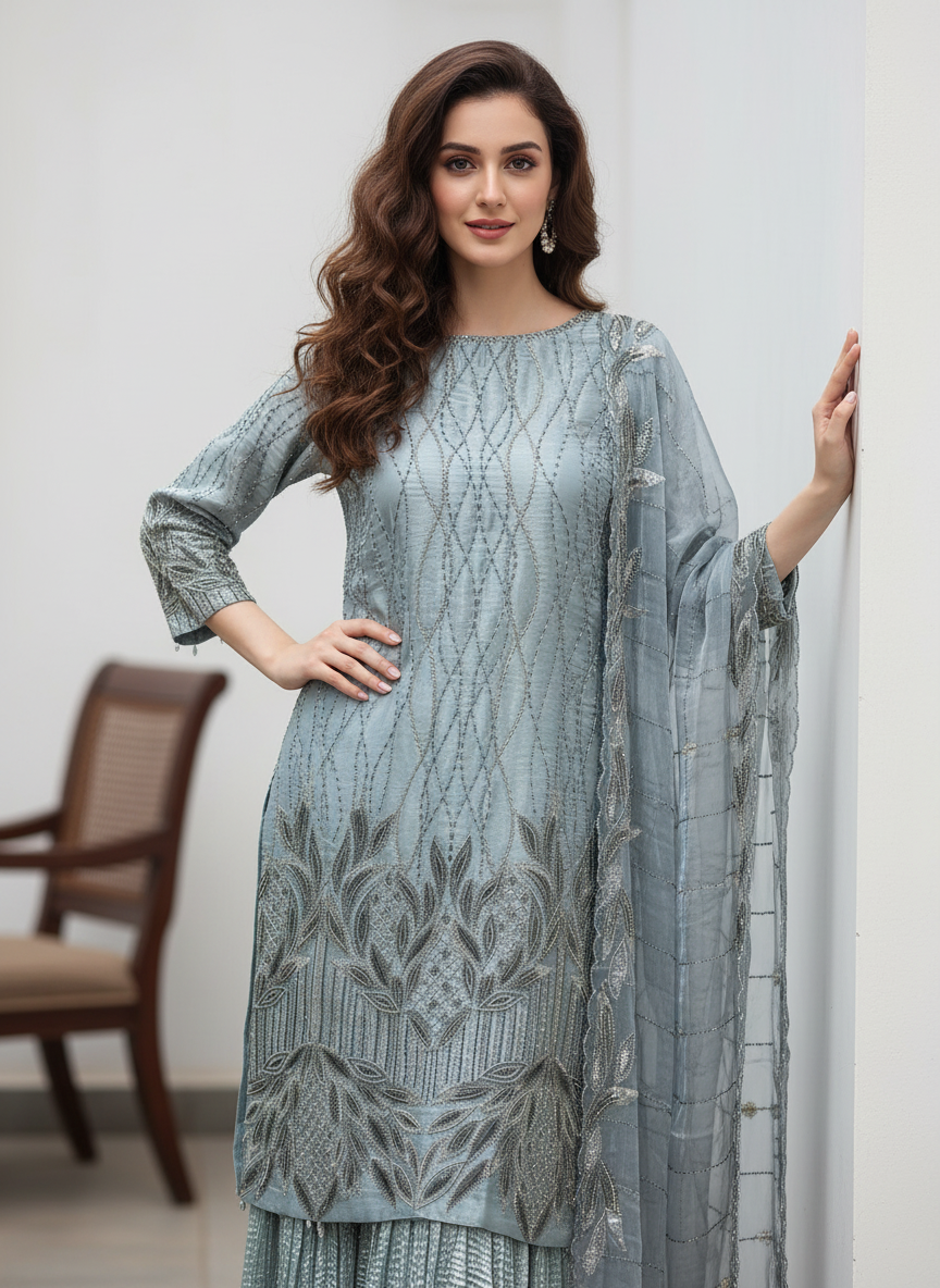 390H - EMBROIDERED & EMBELLISHED SILK SUIT