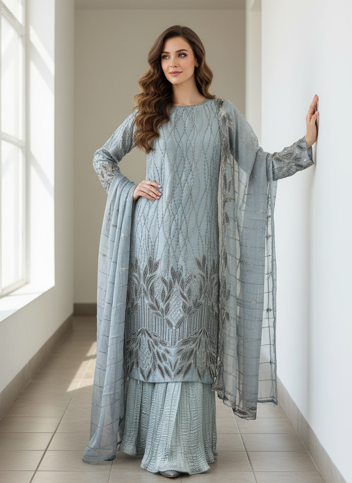 390H - EMBROIDERED & EMBELLISHED SILK SUIT