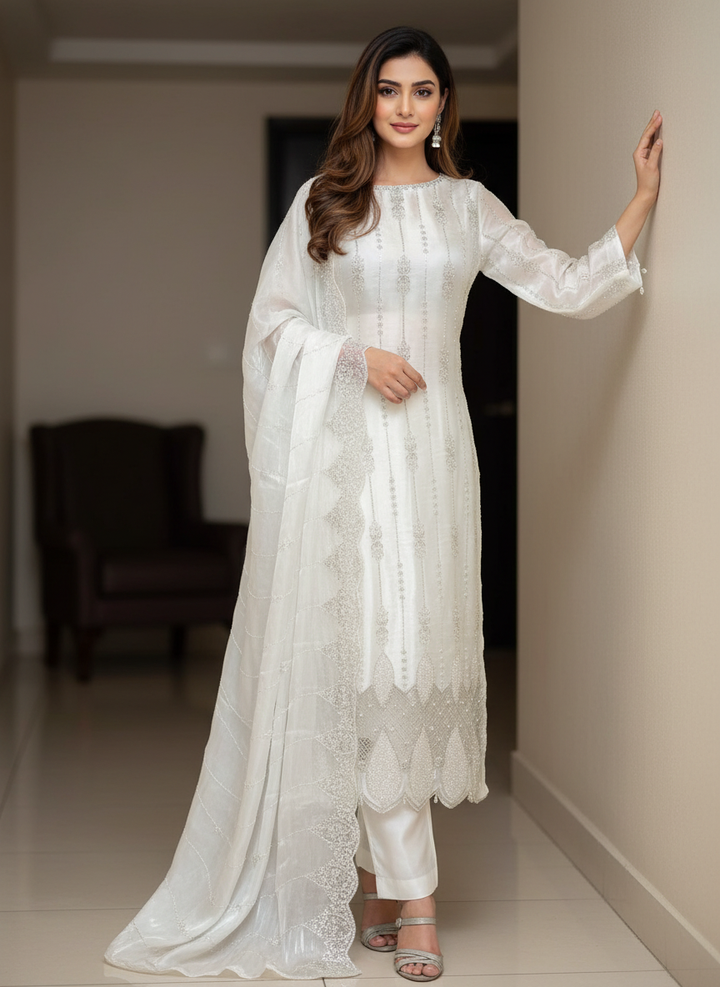 387A - OFF-WHITE EMBROIDERED SILK SUIT