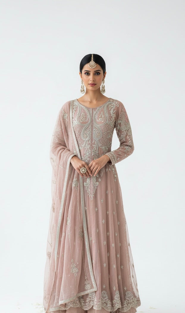EMBROIDERED CHIFFON 3 PIECE SUIT 424A