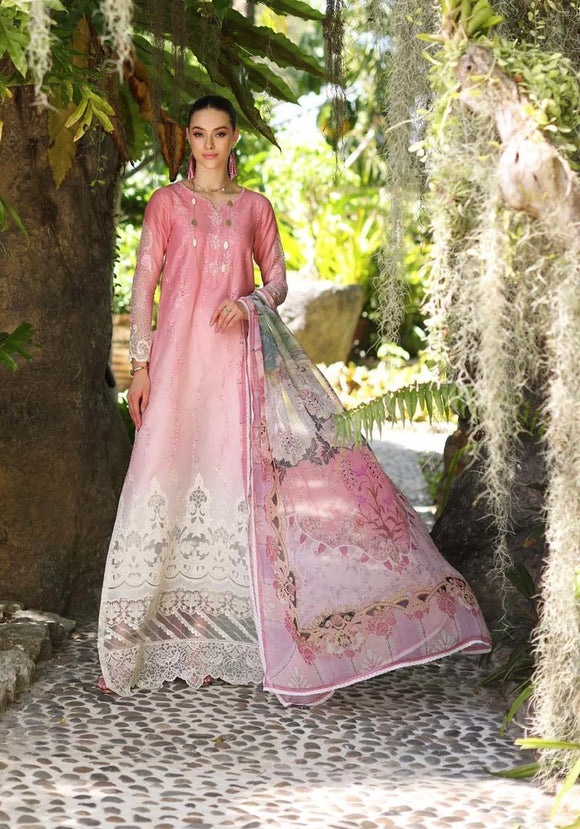Noor Luxury Chikankari Lawn'24 D1-A Pink Ombre