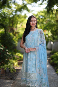 NOOR LUXURY CHIKANKARI LAWN'24 D2-A Feroze and mint Colour Block