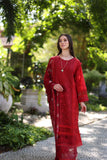 NOOR LUXURY CHIKANKARI LAWN'24 D2-B deep Red and maroon Colour Block