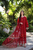 NOOR LUXURY CHIKANKARI LAWN'24 D2-B deep Red and maroon Colour Block