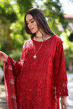 NOOR LUXURY CHIKANKARI LAWN'24 D2-B deep Red and maroon Colour Block