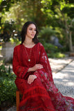 NOOR LUXURY CHIKANKARI LAWN'24 D2-B deep Red and maroon Colour Block