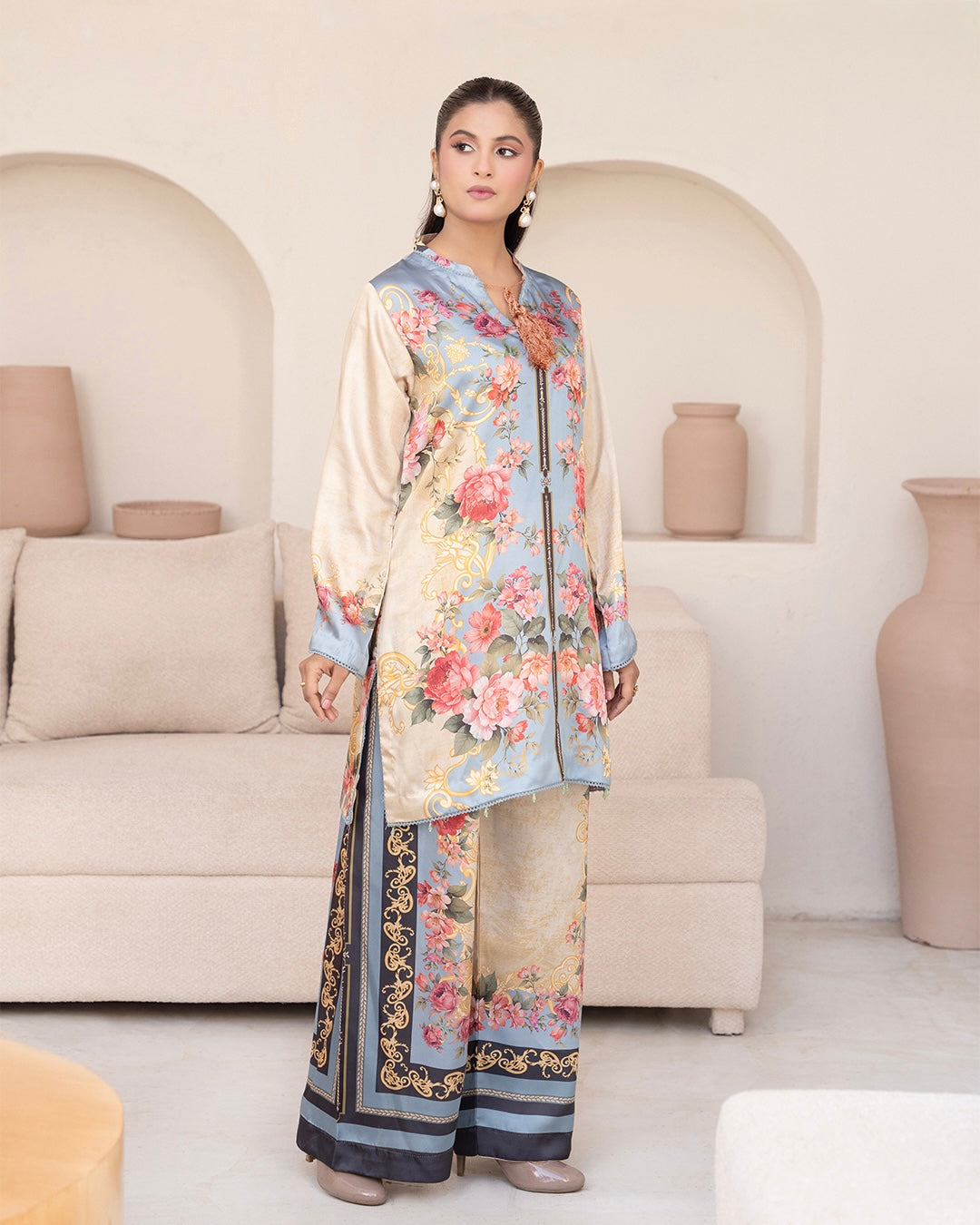 ZC01- SILK PRINT CO-ORD 2 PIECE SUT