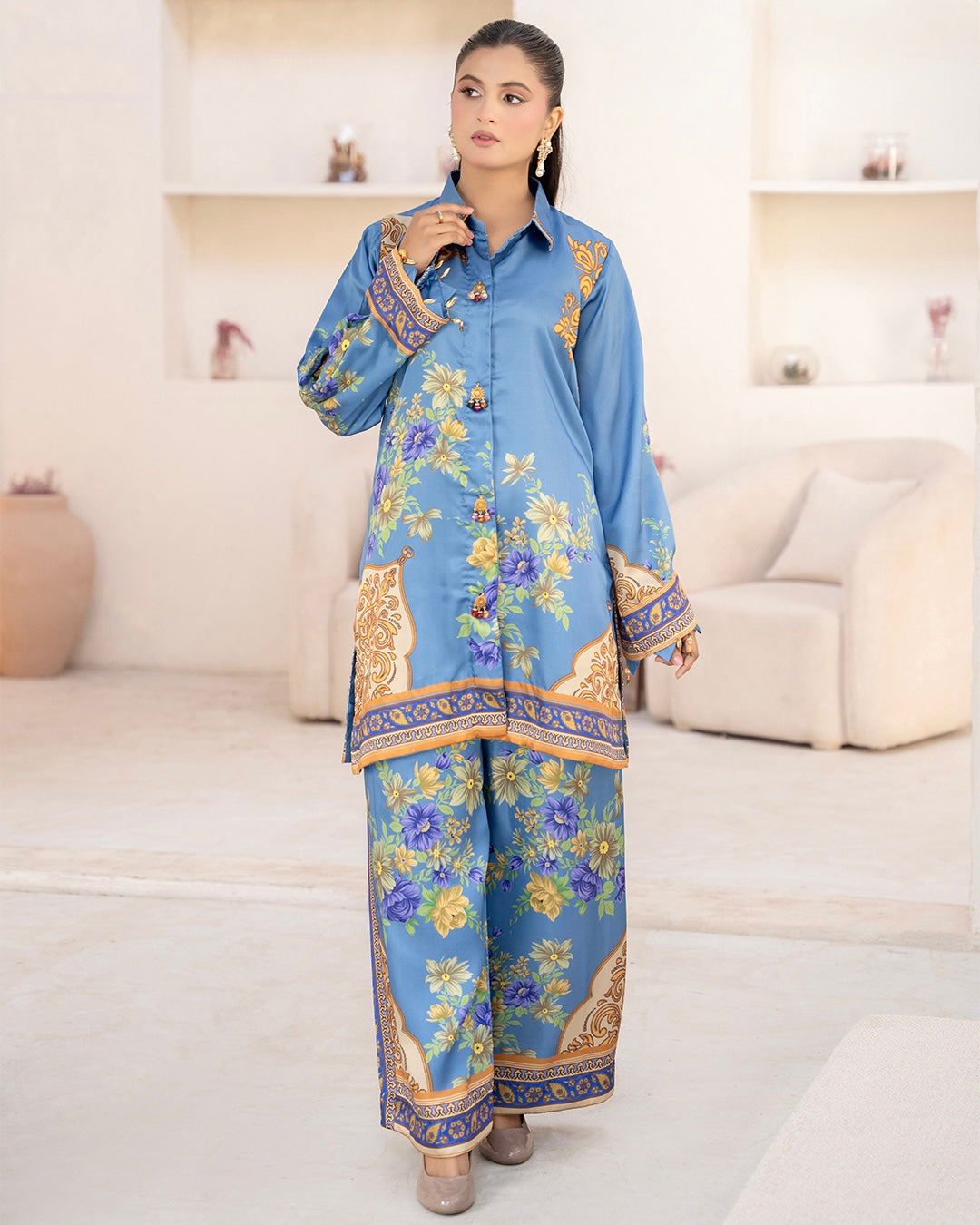 ZC03- SILK PRINT CO-ORD 2 PIECE SUT