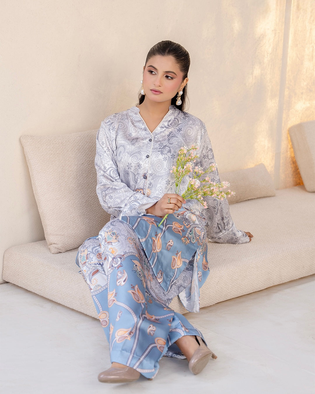 ZC09- SILK PRINT CO-ORD 2 PIECE SUT