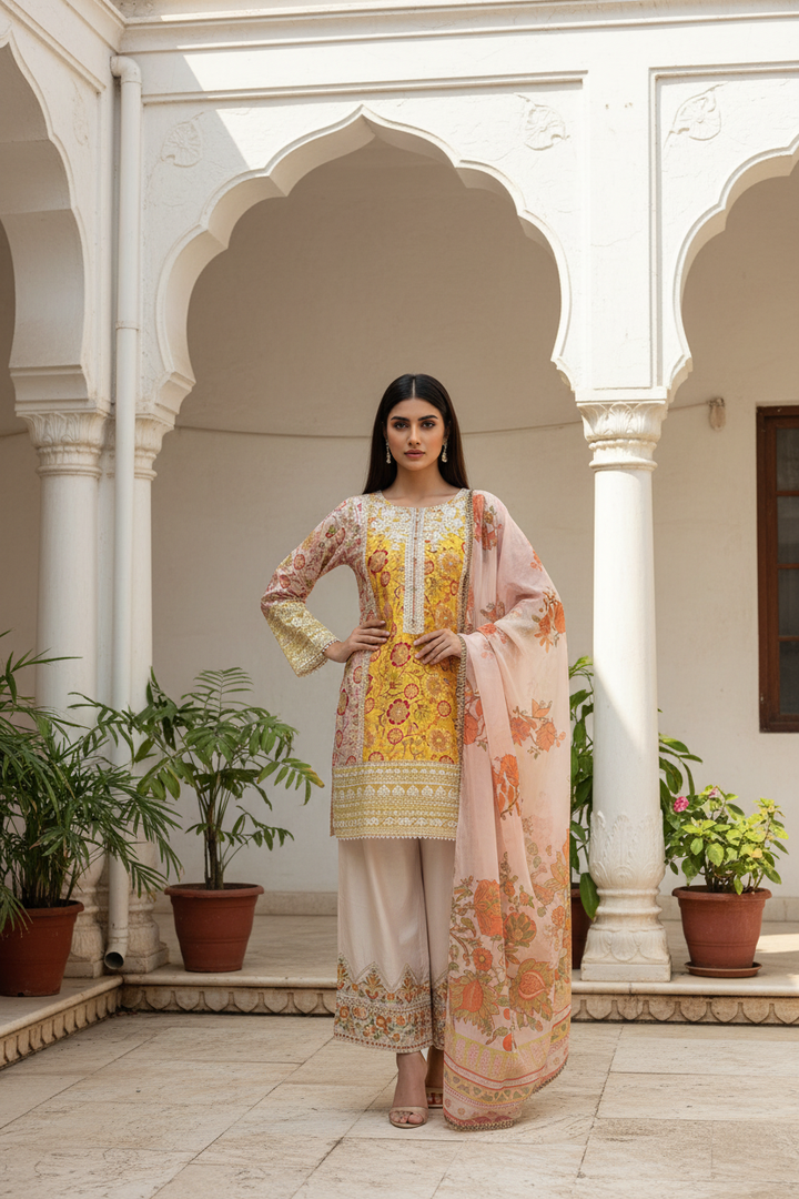 1161A - Embroidered Linen 3 Piece suit
