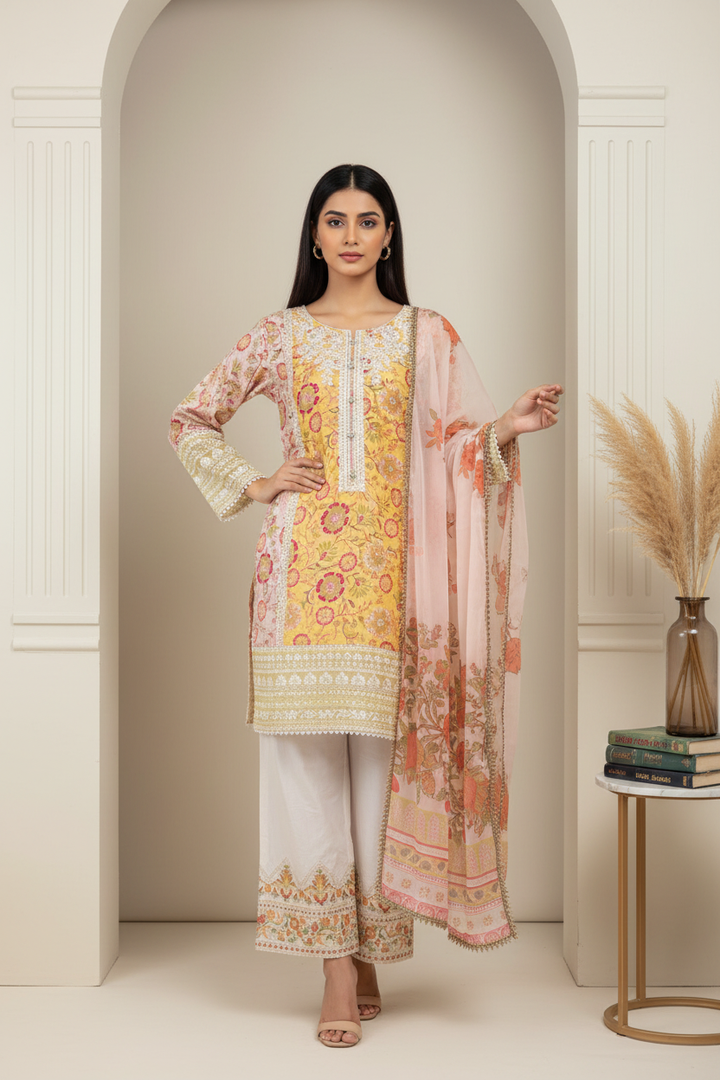1161A - Embroidered Linen 3 Piece suit