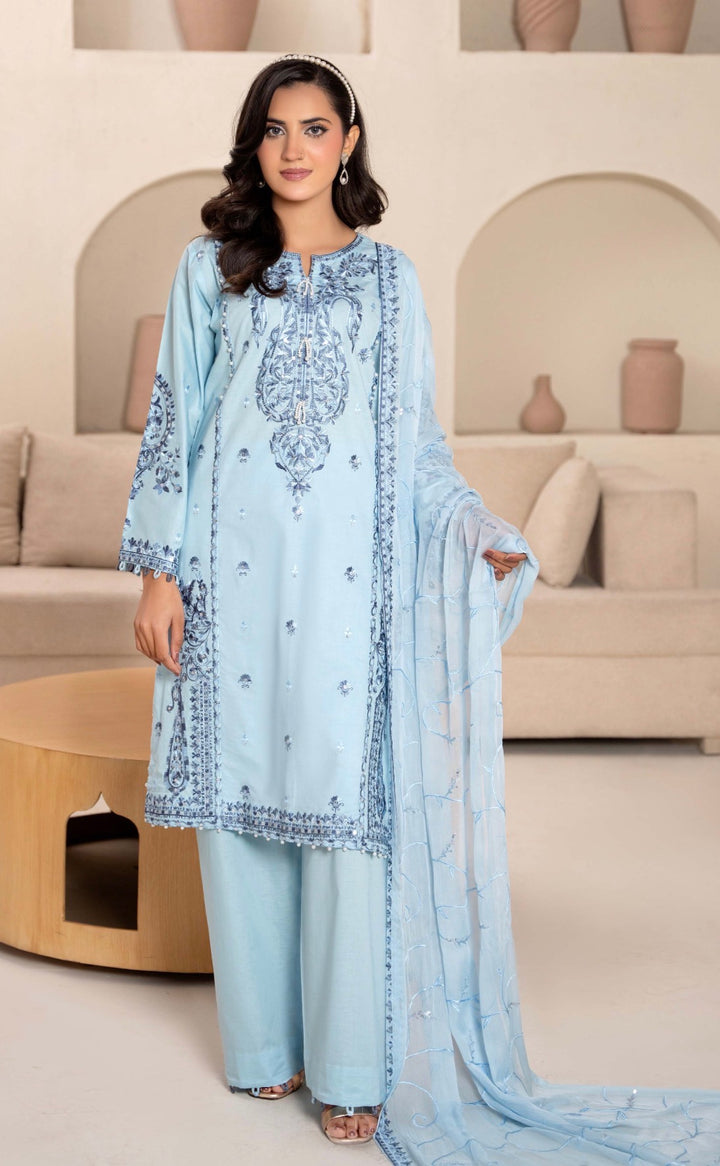 CZ02 - Light Blue Embroidered Linen 3 Piece suit