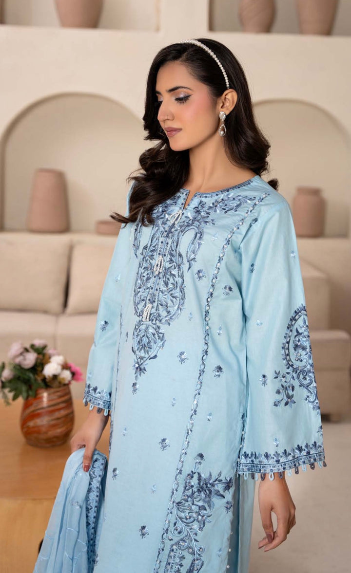 CZ02 - Light Blue Embroidered Linen 3 Piece suit