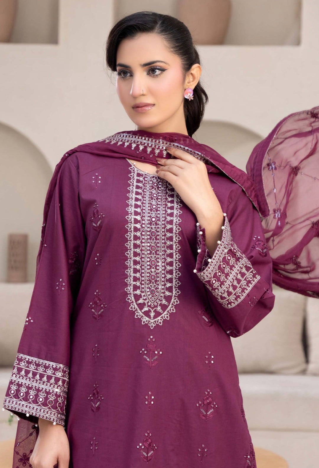 CZ03 - Embroidered Linen 3 Piece suit