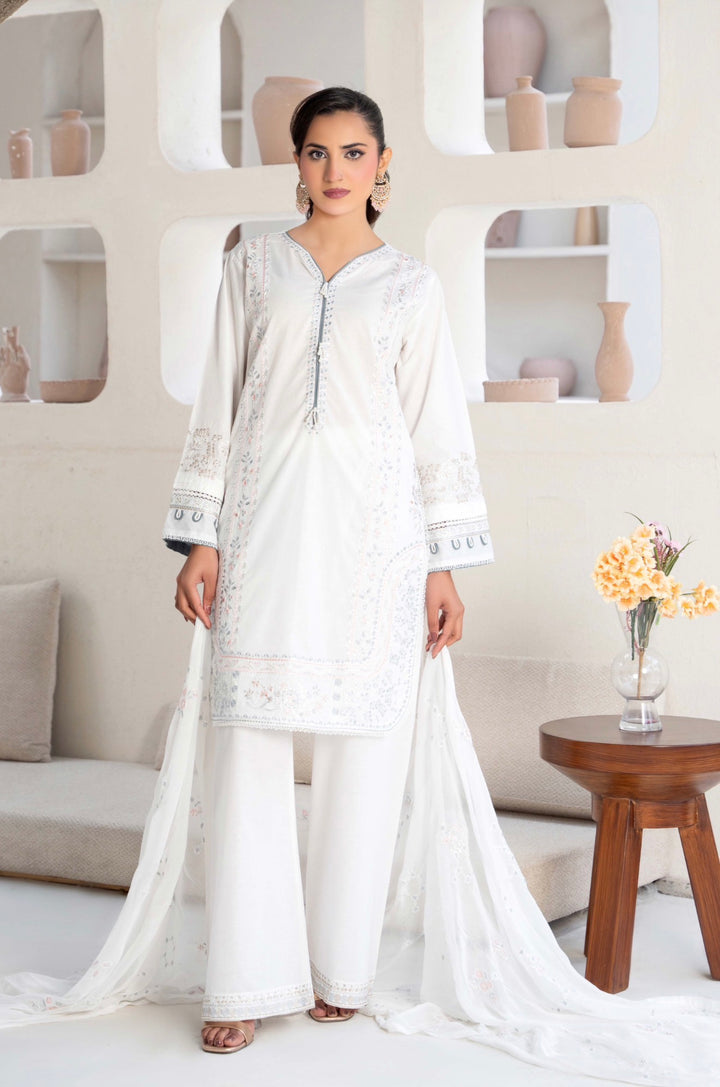 CZ04 - White Embroidered Linen 3 Piece suit