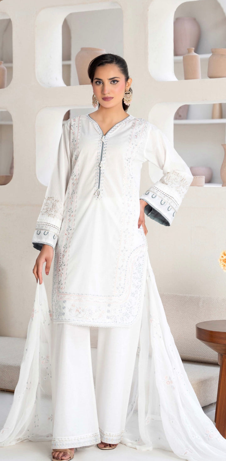 CZ04 - White Embroidered Linen 3 Piece suit