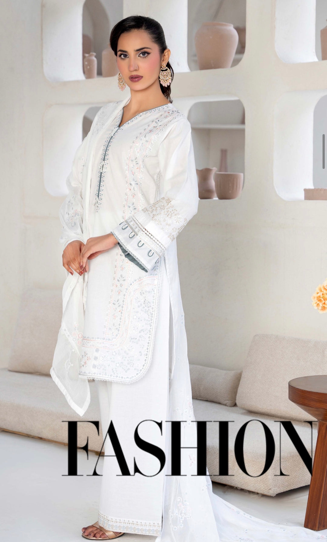 CZ04 - White Embroidered Linen 3 Piece suit