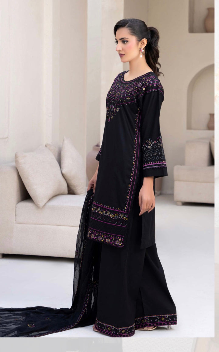 CZ05 - Black Embroidered Linen 3 Piece suit