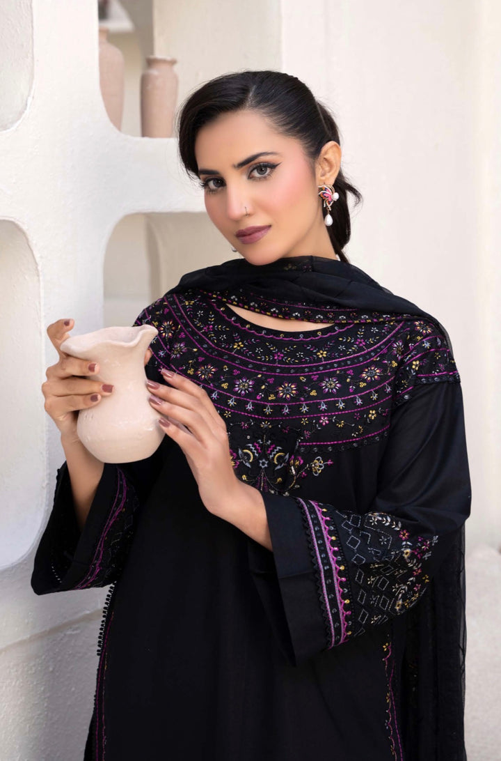 CZ05 - Black Embroidered Linen 3 Piece suit