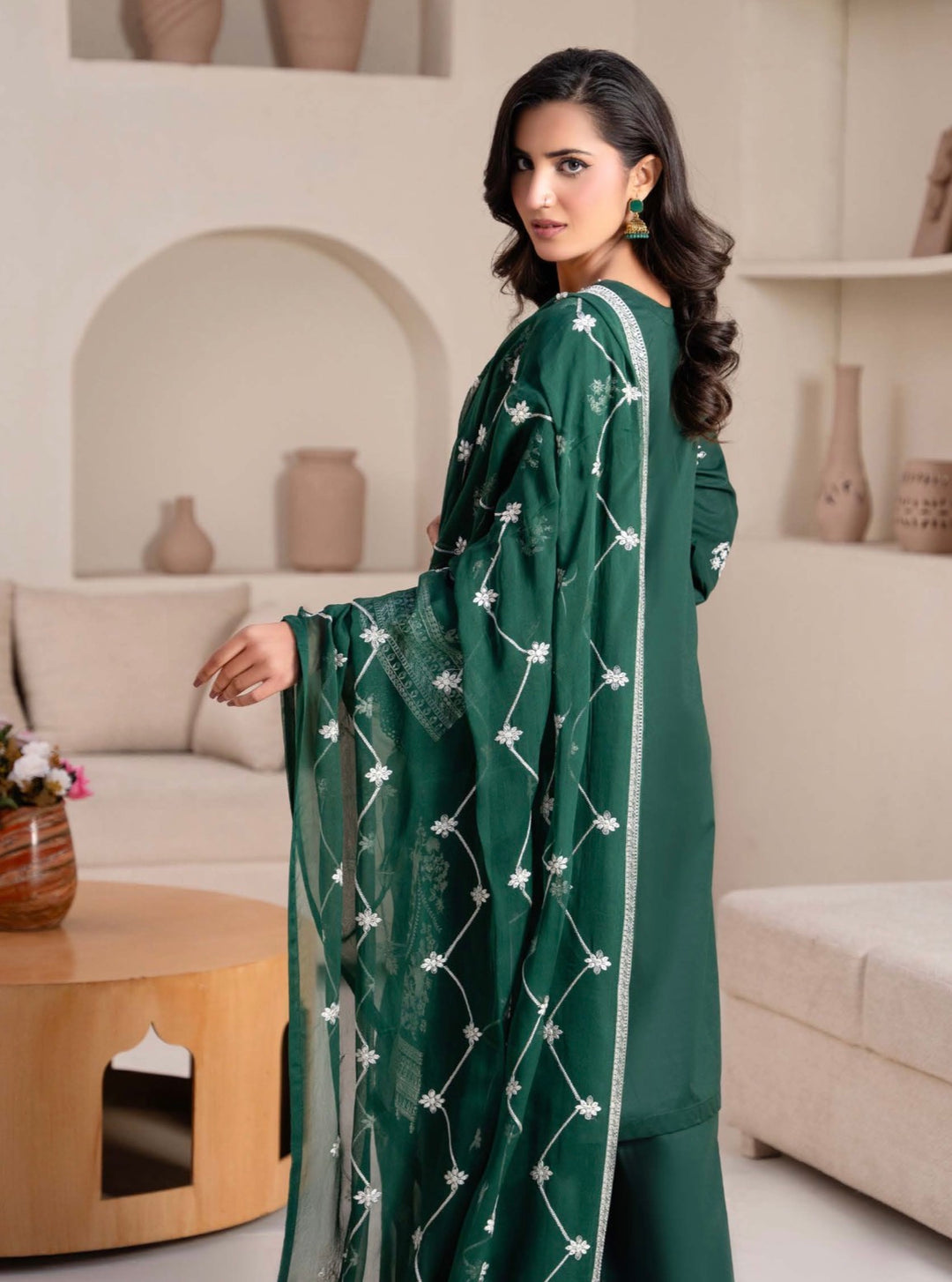 CZ06 - Green Embroidered Linen 3 Piece suit