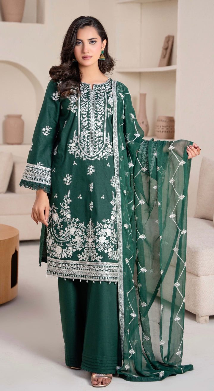 CZ06 - Green Embroidered Linen 3 Piece suit