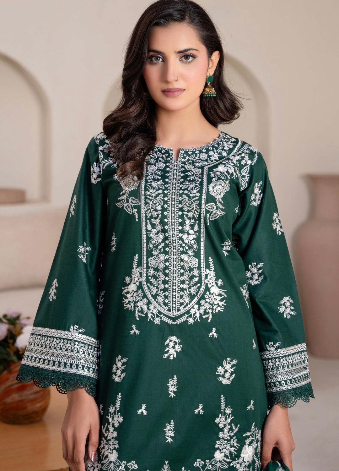 CZ06 - Green Embroidered Linen 3 Piece suit