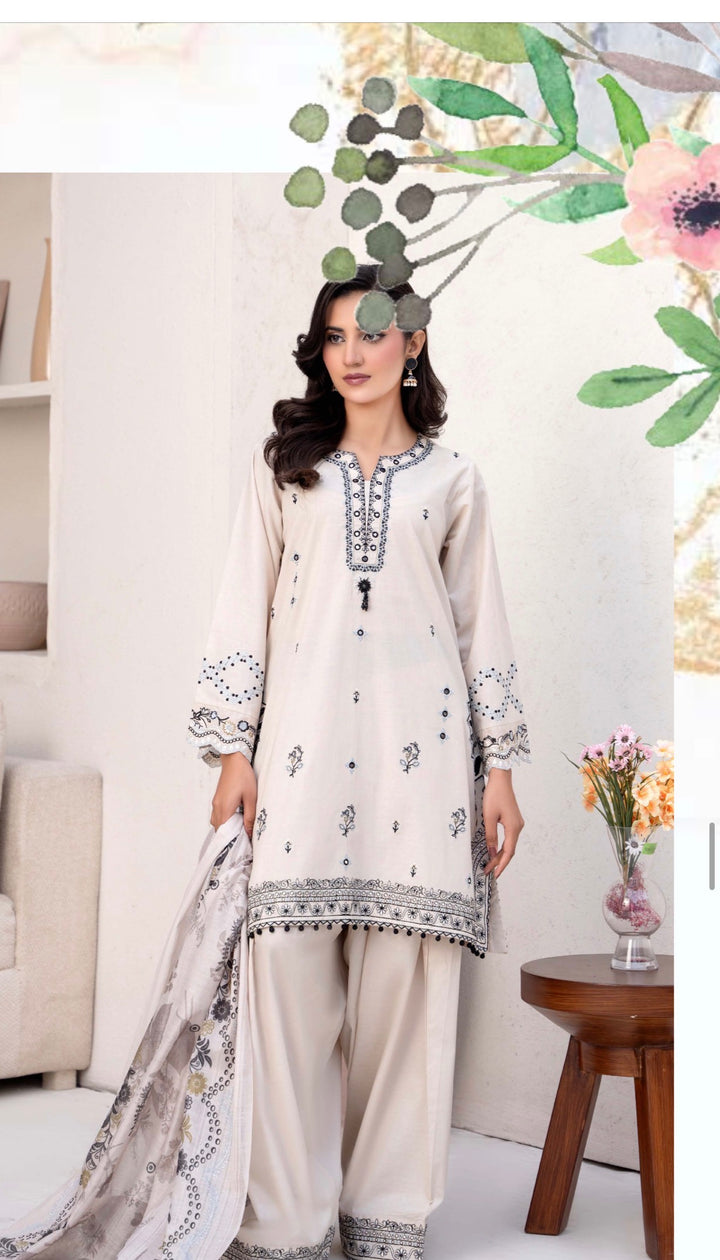 CZ07 - Ivory Embroidered Linen 3 Piece suit