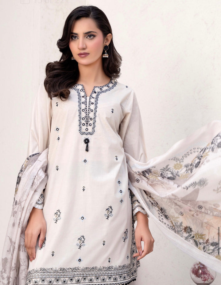 CZ07 - Ivory Embroidered Linen 3 Piece suit
