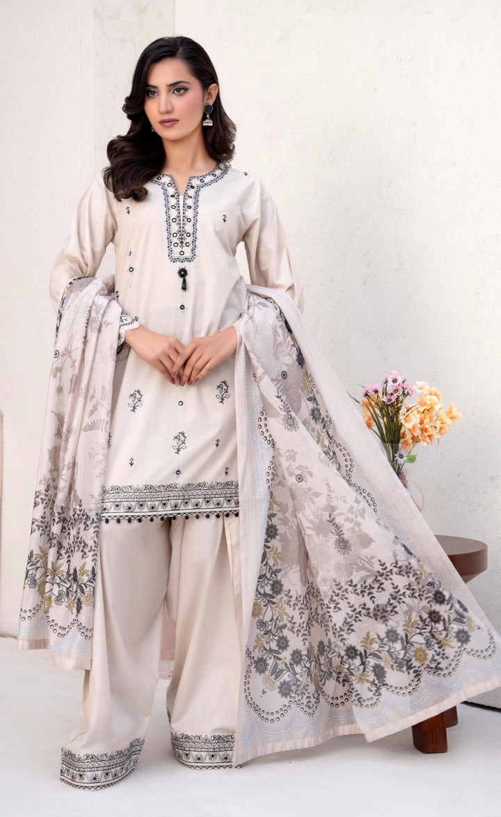 CZ07 - Ivory Embroidered Linen 3 Piece suit