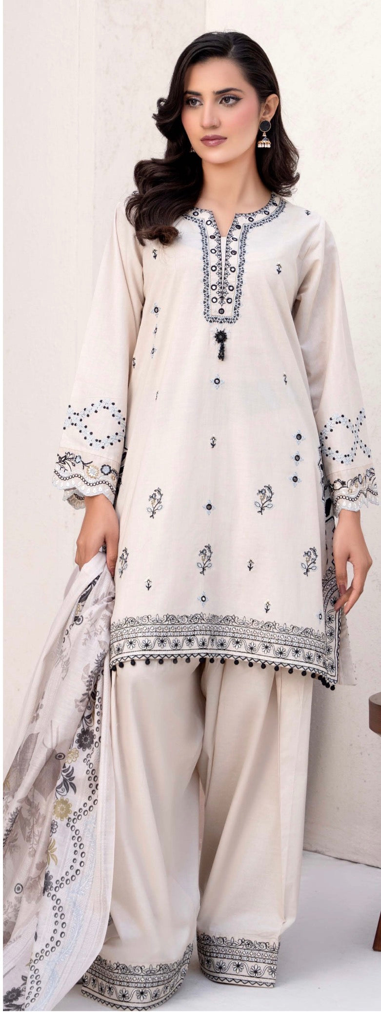 CZ07 - Ivory Embroidered Linen 3 Piece suit