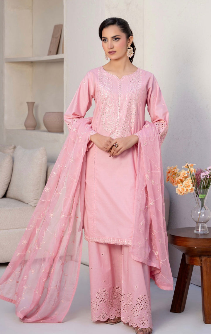 CZ09 - Pink Embroidered Linen 3 Piece suit