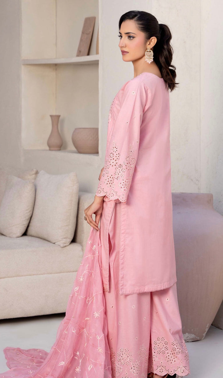 CZ09 - Pink Embroidered Linen 3 Piece suit