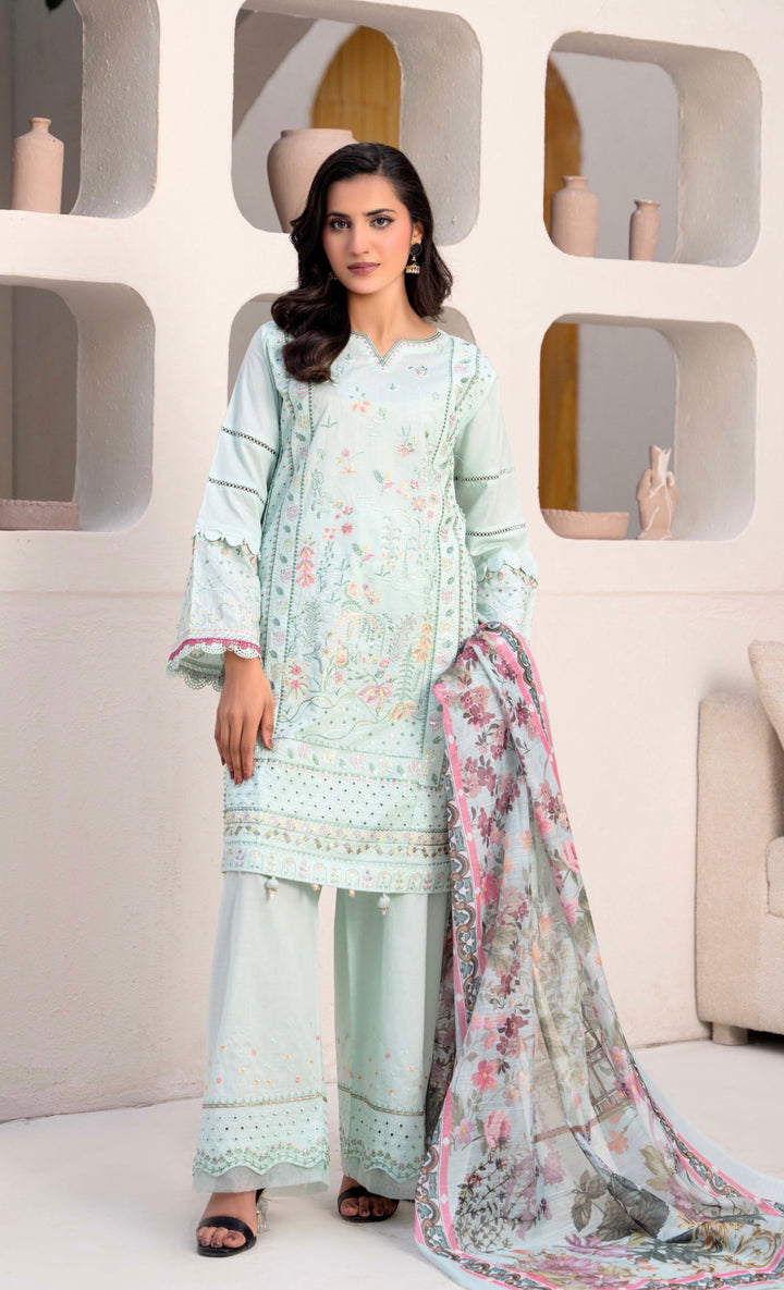 CZ10 - Mint Embroidered Linen 3 Piece suit