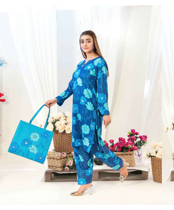D1556 - TAWAKKAL PRET GLO SWISS COTTON 2PC SET WITH HANDBAG