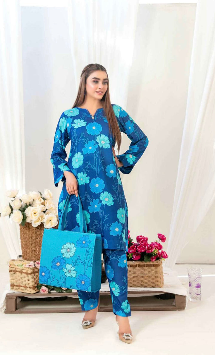 D1556 - TAWAKKAL PRET GLO SWISS COTTON 2PC SET WITH HANDBAG