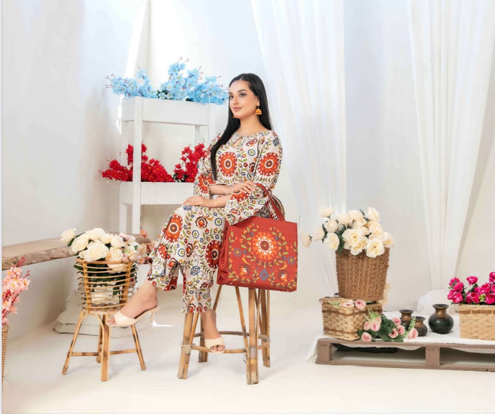 D1557 - TAWAKKAL PRET GLO SWISS COTTON 2PC SET WITH HANDBAG