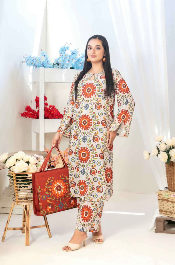 D1557 - TAWAKKAL PRET GLO SWISS COTTON 2PC SET WITH HANDBAG