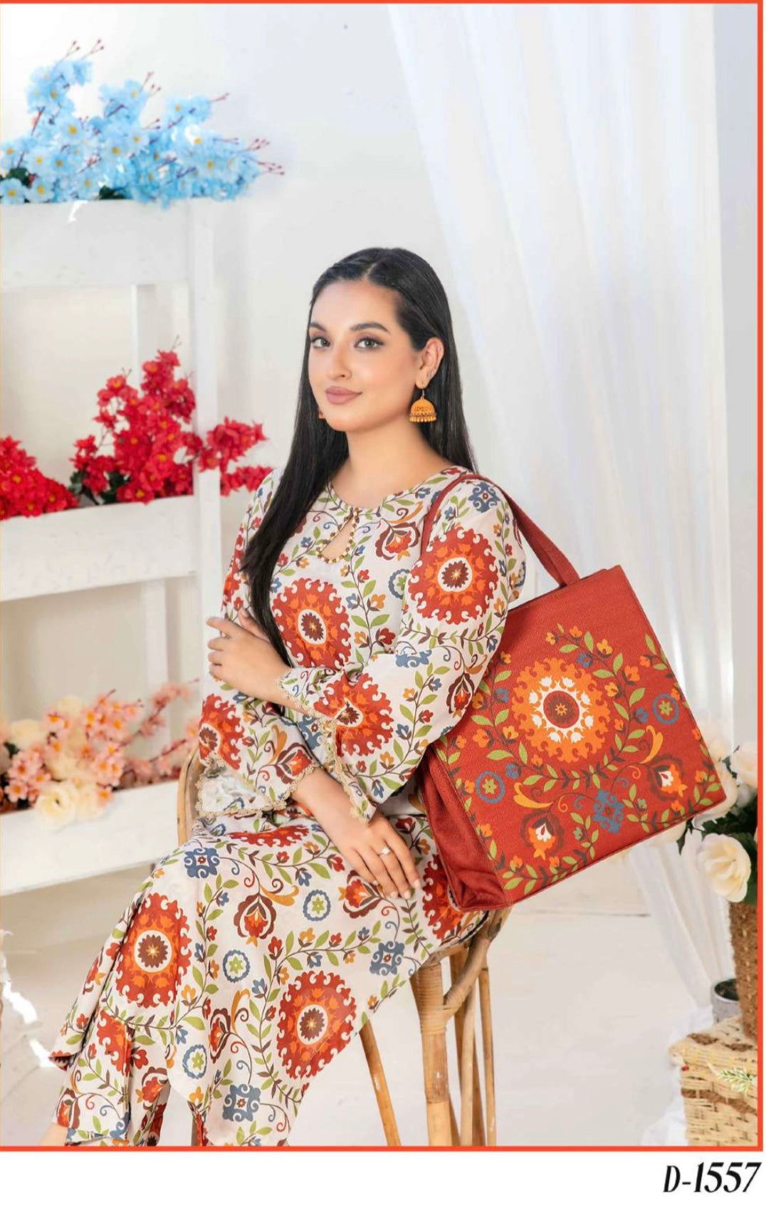 D1557 - TAWAKKAL PRET GLO SWISS COTTON 2PC SET WITH HANDBAG